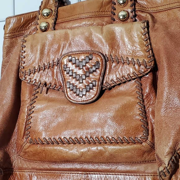 STEVEN BY STEVE MADDEN Large Brown Distressed Cotton Canvas Purse with L… - Picture 5 of 12